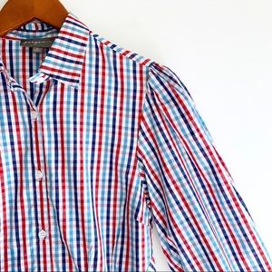 Greysn Long Puff Sleeve Button Down Peplum Shirt